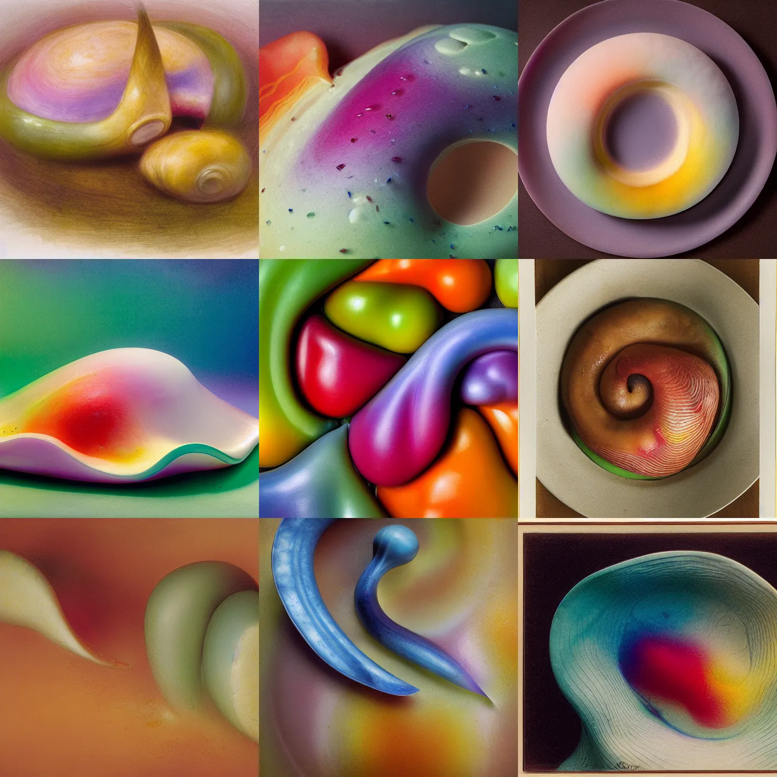 Prompt: one round biomorphic form with gradient pastel colors, by thomas moran, professional food photography