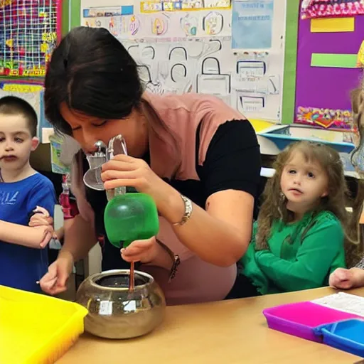 Image similar to A kindergarten teacher demonstrating how to use a bong