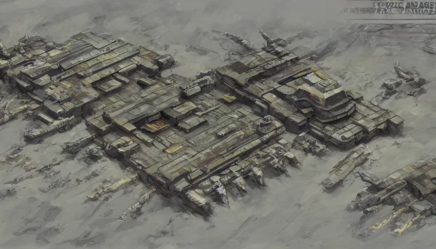 Prompt: concept art of modular military base, top angle, oil painting by jama jurabaev, extremely detailed, brush hard, artstation, for aaa game, high quality, brush stroke