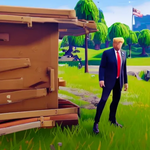 Prompt: Donald Trump in Fortnite, Gameplay Screenshot