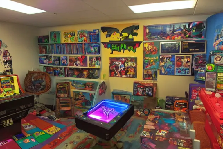 Image similar to photo of a 1 9 8 0 s video game room