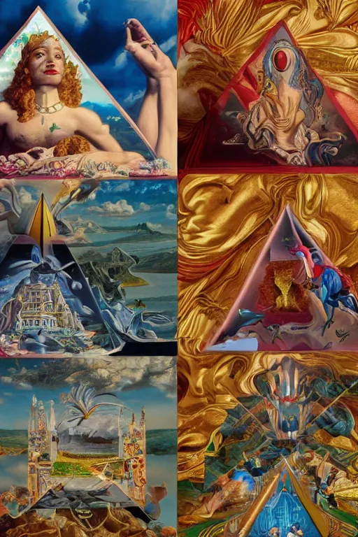 Prompt: full set of illuminati cards in the style of salvador dali, hyper - realistic, highly detailed, intricate detail, depth of field, high definition, 8 k, octane render, artstation