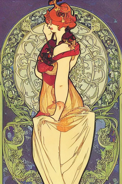 Image similar to beautiful art nouveau painting of princess peach by mucha