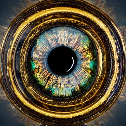 Prompt: tilt shift colossal eye intricate reflection refraction marble gold obsidian preraffaellite portrait photography cut prismatic