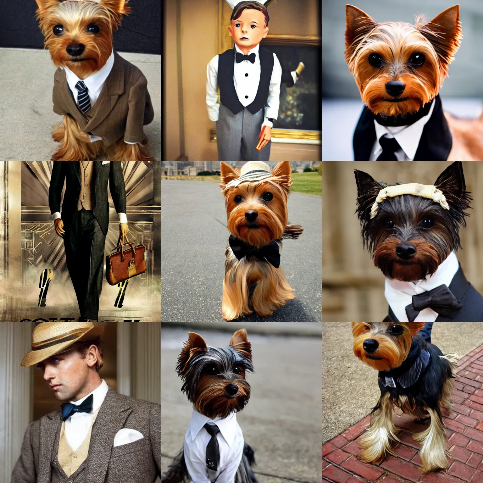 Prompt: yorkie in a suit in great gatsby style