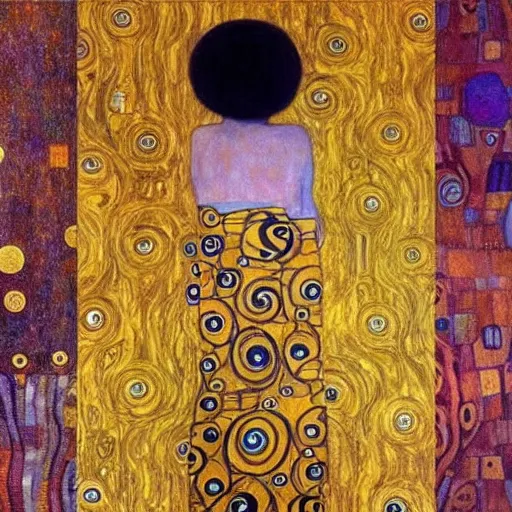 Image similar to painting of a friendly alien in the style of gustav klimt