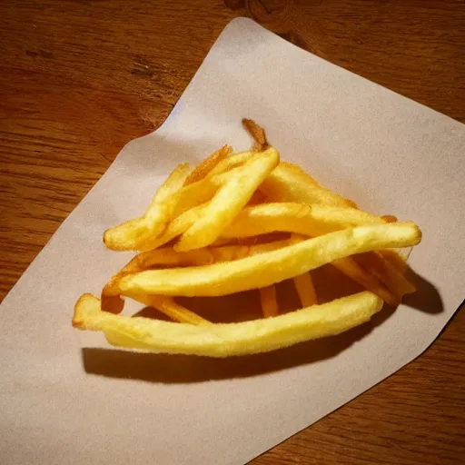 Image similar to photo of [ a single salted french fry chip ] shaped like that looks like stephen fry as a pixar character hybrid intercross mix cinematic lighting