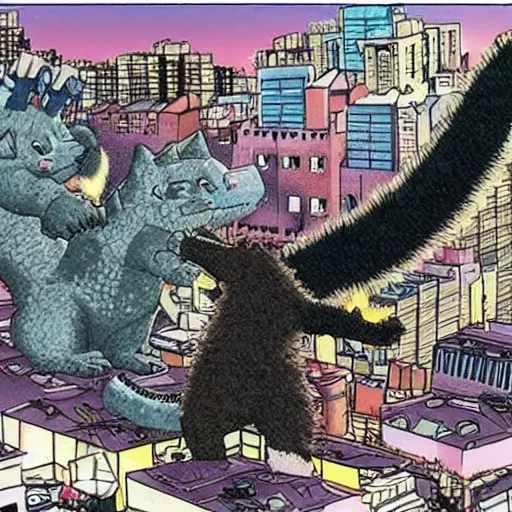 Image similar to kitty - godzilla destroying a city