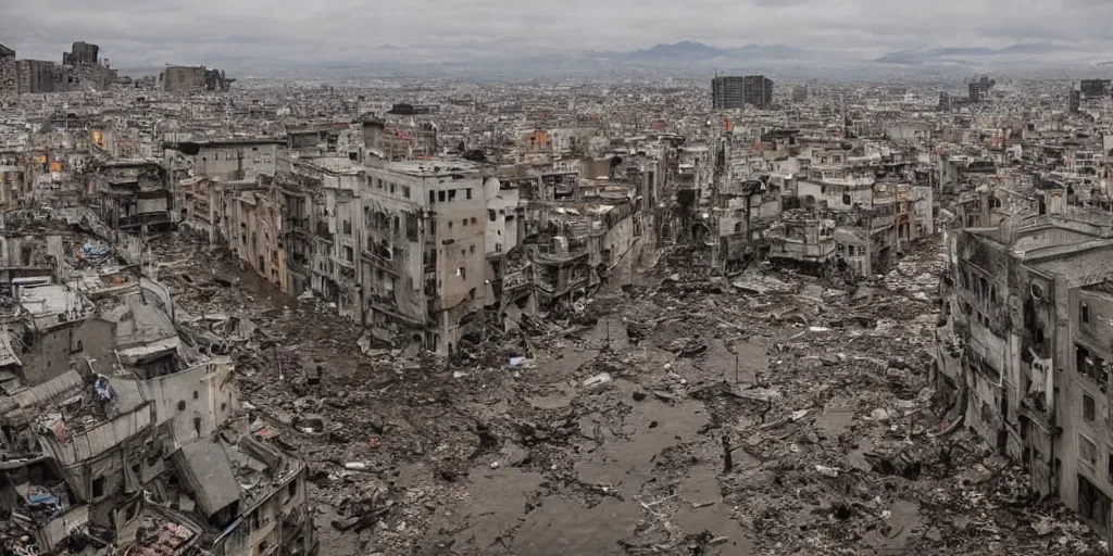 Prompt: post - apocalyptic depiction of the city of catania during flooding conditions by yoshitaka amano, wide angle camera