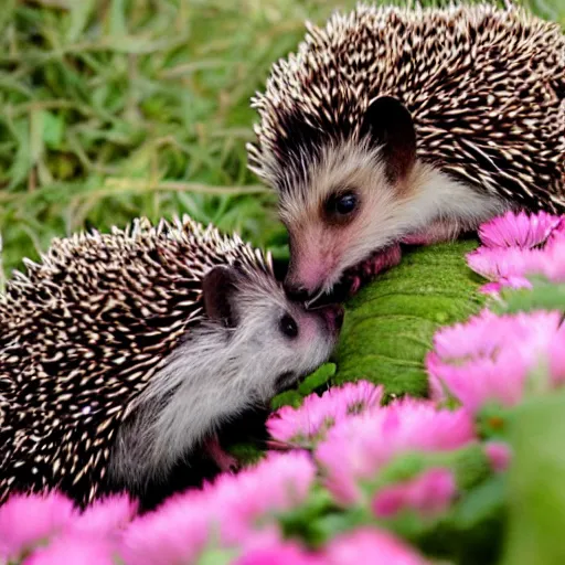 Image similar to hedgehog smelling flowers