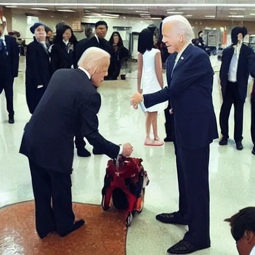 Prompt: “Joe Biden shaking hands with anime characters”