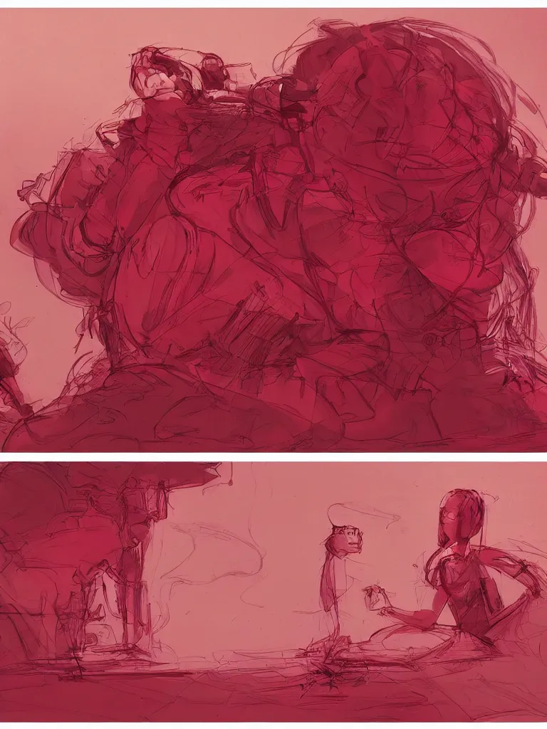 Prompt: red and pink by Disney Concept Artists, blunt borders, golden ratio
