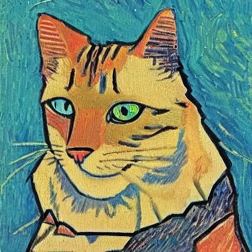 Prompt: a cat, in the style of van gogh and max ernst and picasso