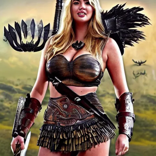 Image similar to full body photo of kate upton as a amazon warrior,