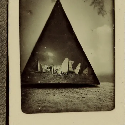 Image similar to tintype photo, upside down pyramids