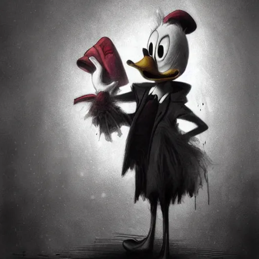 Image similar to michael karcz grunge drawing of donald duck. , in the style of corpse bride, loony toons style, horror themed, detailed, elegant, intricate, trending on artstation, 4k