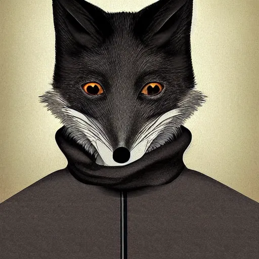 Prompt: handsome male anthropomorphic black fox, wearing a turtleneck, digital art