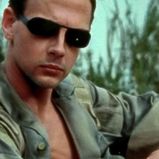 Prompt: young michael biehn as solid snake