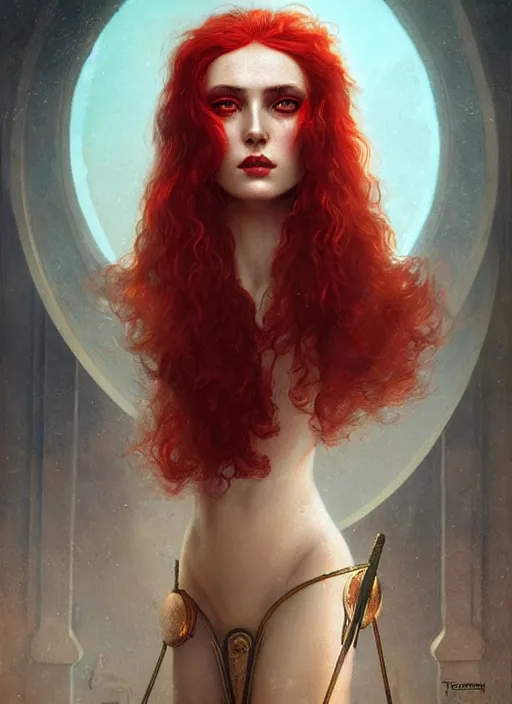 Prompt: portrait of redheaded cassandra the trojan prophetess, ancient greece, by bogdan rezunenko and denys tsiperko and tom bagshaw, magic realism