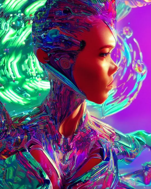 Image similar to a powerful energy psychedelic matrix woman, by alexander fedosav, hyper detailed digital matte painting, concept art, hyperrealism, 1 6 k resolution, cinema 4 d, 8 k resolution, trending on artstation, behance hd, a masterpiece, by stephan martiniere, particles, cel - shaded, power bright neon energy, by david a. hardy,