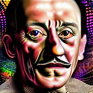 Image similar to portrait of a uncanny artist by Chor Boogie and Salvador Dali collaboration, digital art, mix of aesthetics, close up, high details