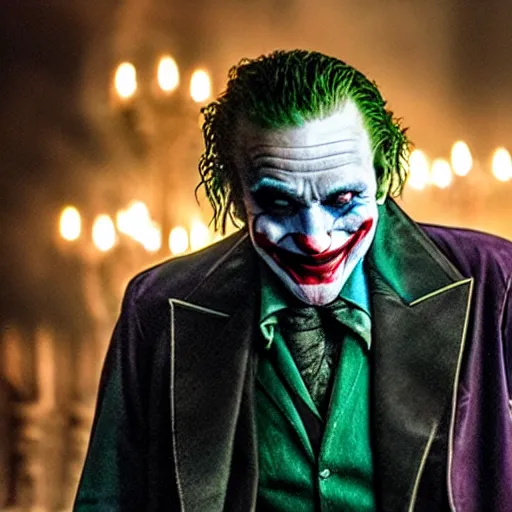 Image similar to stunning awe inspiring ( robin williams ) as the joker 8 k hdr movie still atmospheric lighting