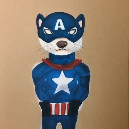 Image similar to A ferret as Captain America, Watercolour and pen