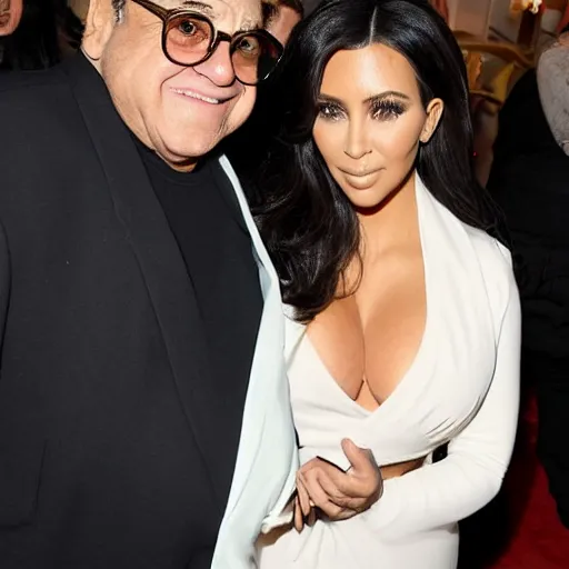 Prompt: danny devito is a very small little baby and kim kardashian is feeding danny devito from a bottle