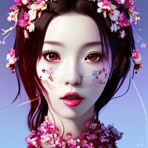 Prompt: the portrait of the absurdly beautiful, graceful, elegant, gorgeous, fashionable photorealistic anime idol woman made of cherries and cherry blossoms with tears, an ultrafine hyperdetailed photograph by irakli nadar, kim jung gi, intricate linework, bright colors, octopath traveler, final fantasy, unreal engine highly rendered, global illumination, radiant light, intricate environment