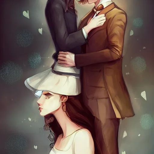 Image similar to He always knew she was the one :: dapper man handsome with beautiful hair and brown eyes, a smile to take your breath away. Cute and mine from the first meeting until the end of time :: in the art style of Charlie Bowater and Gabrielle Ragus :: hd - H 960