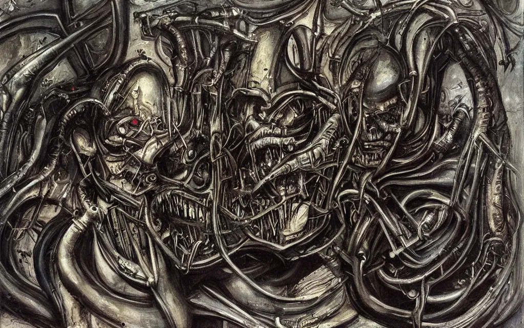 Image similar to a beautiful painting representative of the art style of h. r. giger