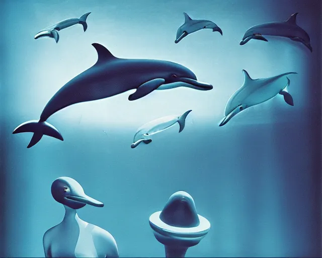 Prompt: dolphin hologram, designed by yves tanguy