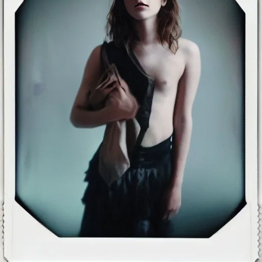 Prompt: color polaroid of Emma Watson in the style of Raymond Swanland, by Annie Leibovitz