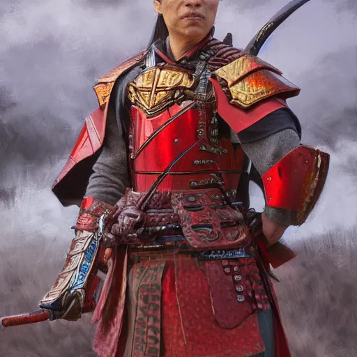 Image similar to samurai warrior with red armor as a d&d character, portrait art by Donato Giancola and James Gurney, digital art, trending on artstation