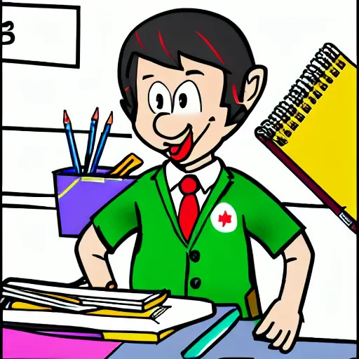 Prompt: cartoon of a rat in school uniform on his first day of school, highly detailed, colourful