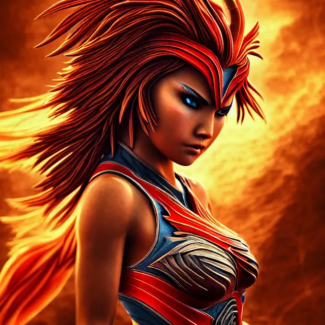 Image similar to phoenix warrior, artgerm, highly detailed, 8 k, hdr, close up, smooth, sharp focus, high resolution, award - winning photo