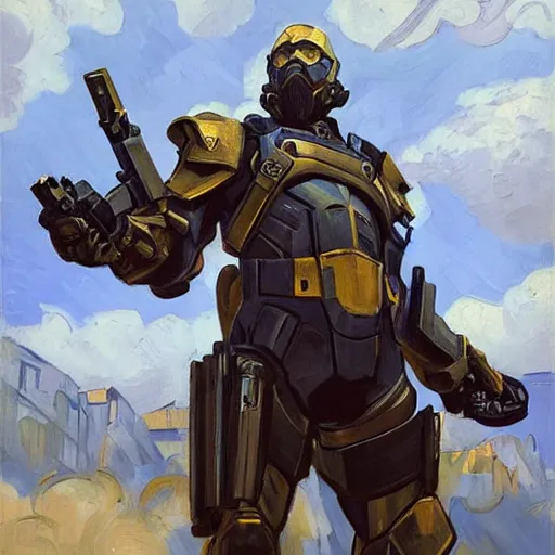 Image similar to greg manchess portrait painting of armored van gogh as overwatch character, medium shot, asymmetrical, profile picture, organic painting, sunny day, matte painting, bold shapes, hard edges, street art, trending on artstation, by huang guangjian, gil elvgren, ruan jia, randy vargas, greg rutkowski