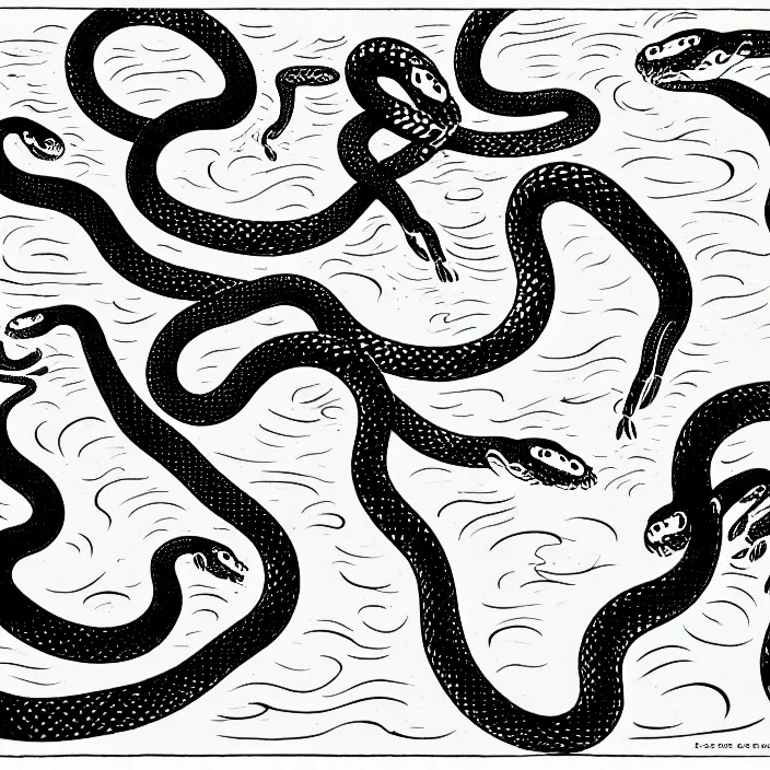 Image similar to a still frame from comic strip, a bouquet of snakes 1 9 5 0, herluf bidstrup, new yorker illustration, monochrome contrast bw, lineart, manga, tadanori yokoo, simplified,