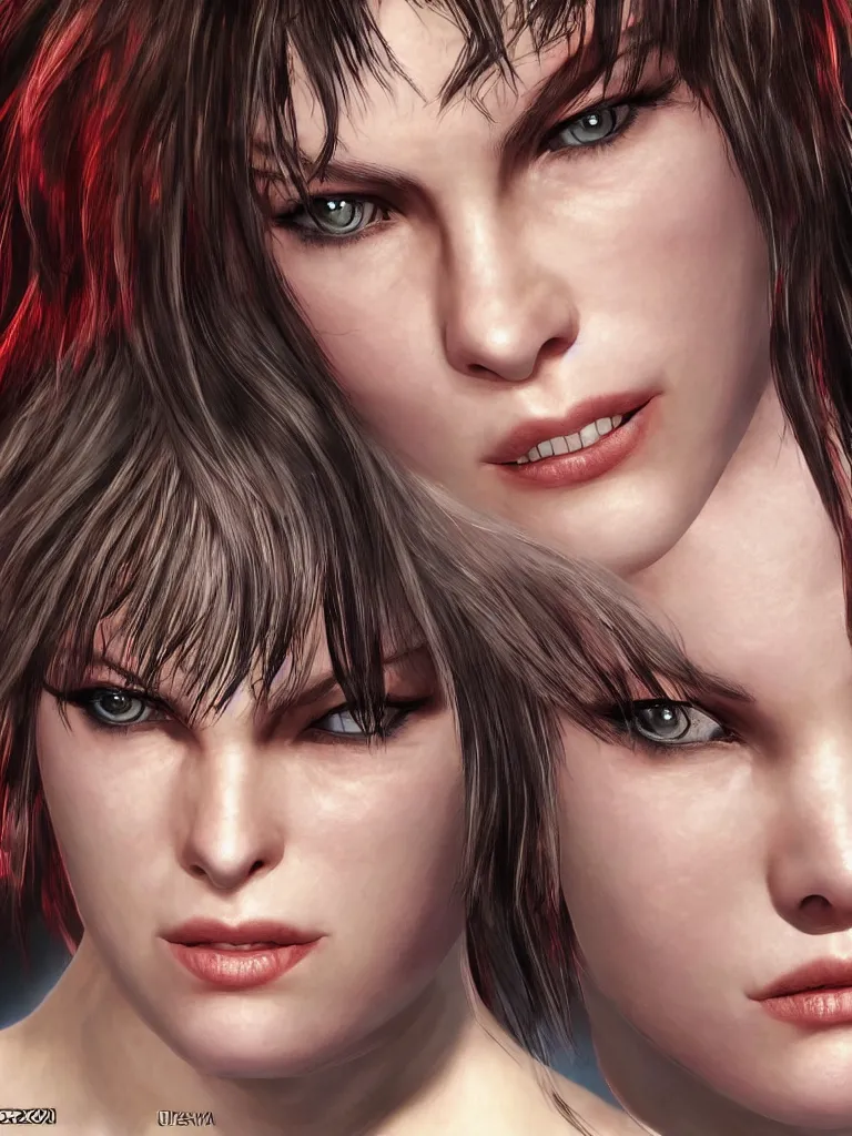 Image similar to Mila Jovovich face close up in Tekken style