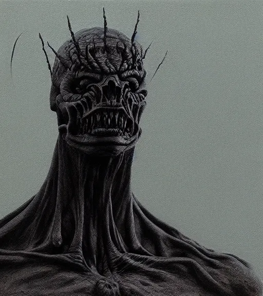 Prompt: creature bust, doom, zdislav beksinski, concept art, silhouette