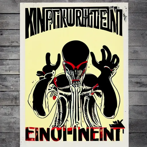 Image similar to individual intelligent xenomorph silk screen butcher billy style