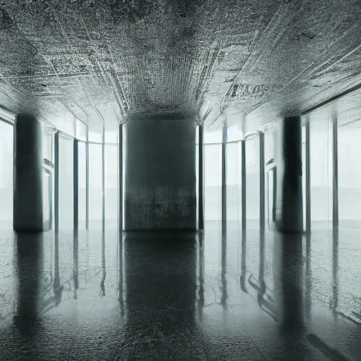 Image similar to Beautiful soft liminal Photograph of an infinite infinite room, water on the floor