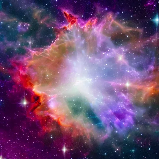 Prompt: supernova nebula, space, stars, hubble, purple, blue, orange, hd, 4 k, award winning, deep field