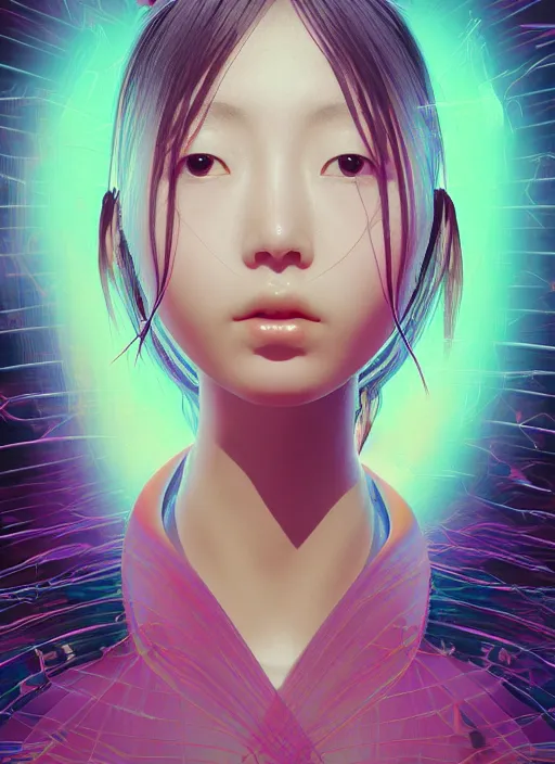 Prompt: Portrait Japanese Ai Uehara Celestial, captivating, attractive, rule of thirds, as a holographic pearlescent figure, elegant, octane render, sharp focus, art style from Moebius and James Jean