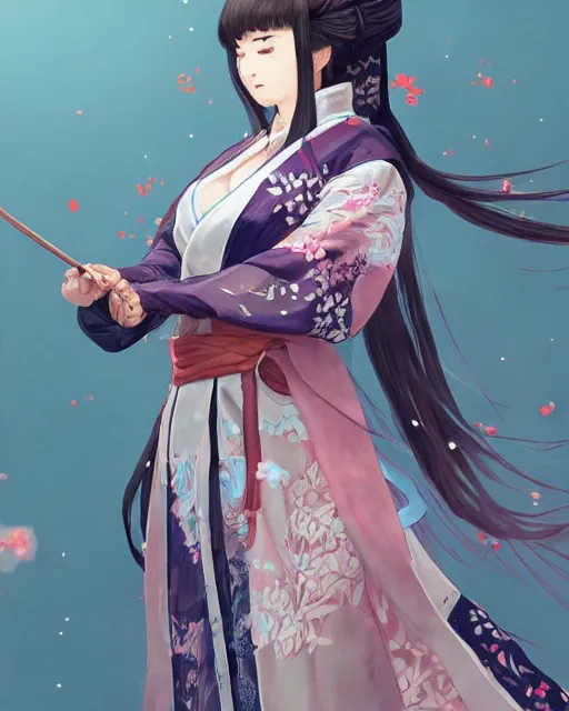 Image similar to A full-body anime portrait of Ssunbiki as a beautiful woman wearing a kimono from Skyrim, by Stanley Artgerm Lau, WLOP, Rossdraws, James Jean, Andrei Riabovitchevy, Marc Simonetti, and Sakimichan, trending on artstation