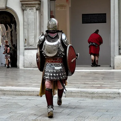 Image similar to a roman legionnaire stranding through madrid