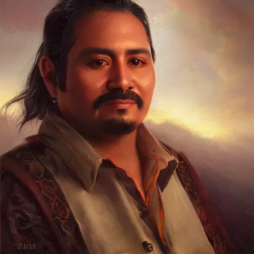 Image similar to portrait of a mexican man ( 3 5 ) from mexico in 2 0 2 1, an oil painting by ross tran and thomas kincade