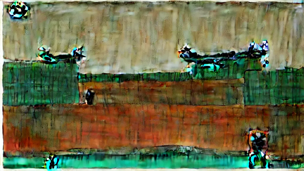 Image similar to a chinese prison near a river by peter doig, muted colors