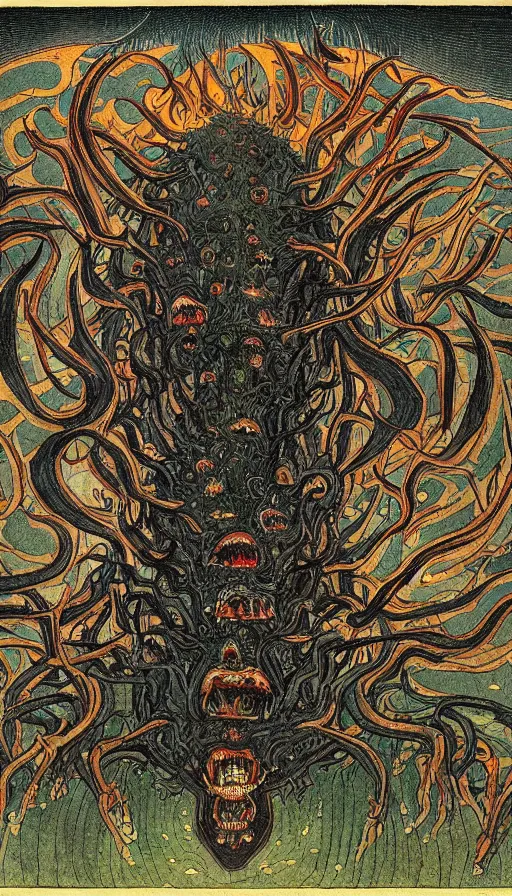 Image similar to a storm vortex made of many demonic eyes and teeth, by ivan bilibin,