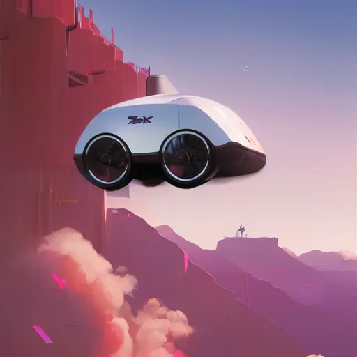 Image similar to flying drone fedex delivery vehicle from far future, by rhads and beeple, concept art, artstation, vray